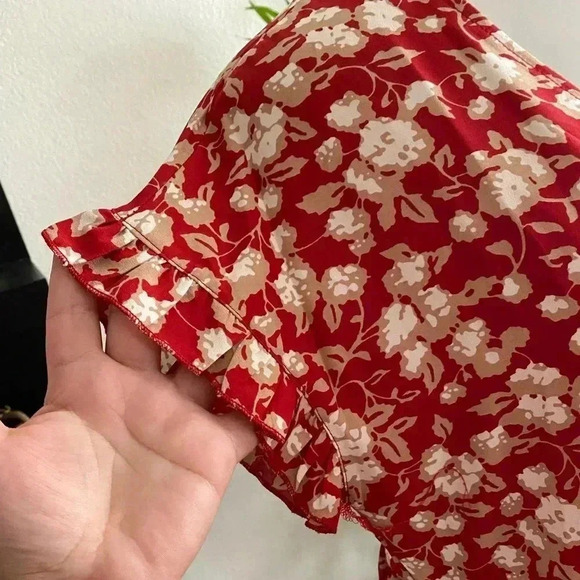 🆕Boho Trendy Red Floral Ruffle-Trim Pocket Shift Dress XL🆕 - Picture 6 of 9